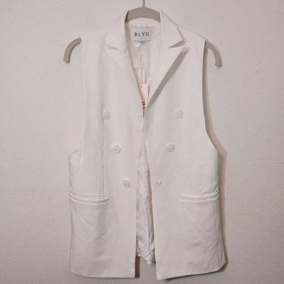 BLVD White Button Front Collar Vest NEW S - Picture 1 of 5